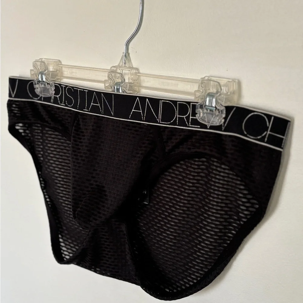 NWT Andrew Christian Sexy Mesh Black Pouch Briefs Size XL